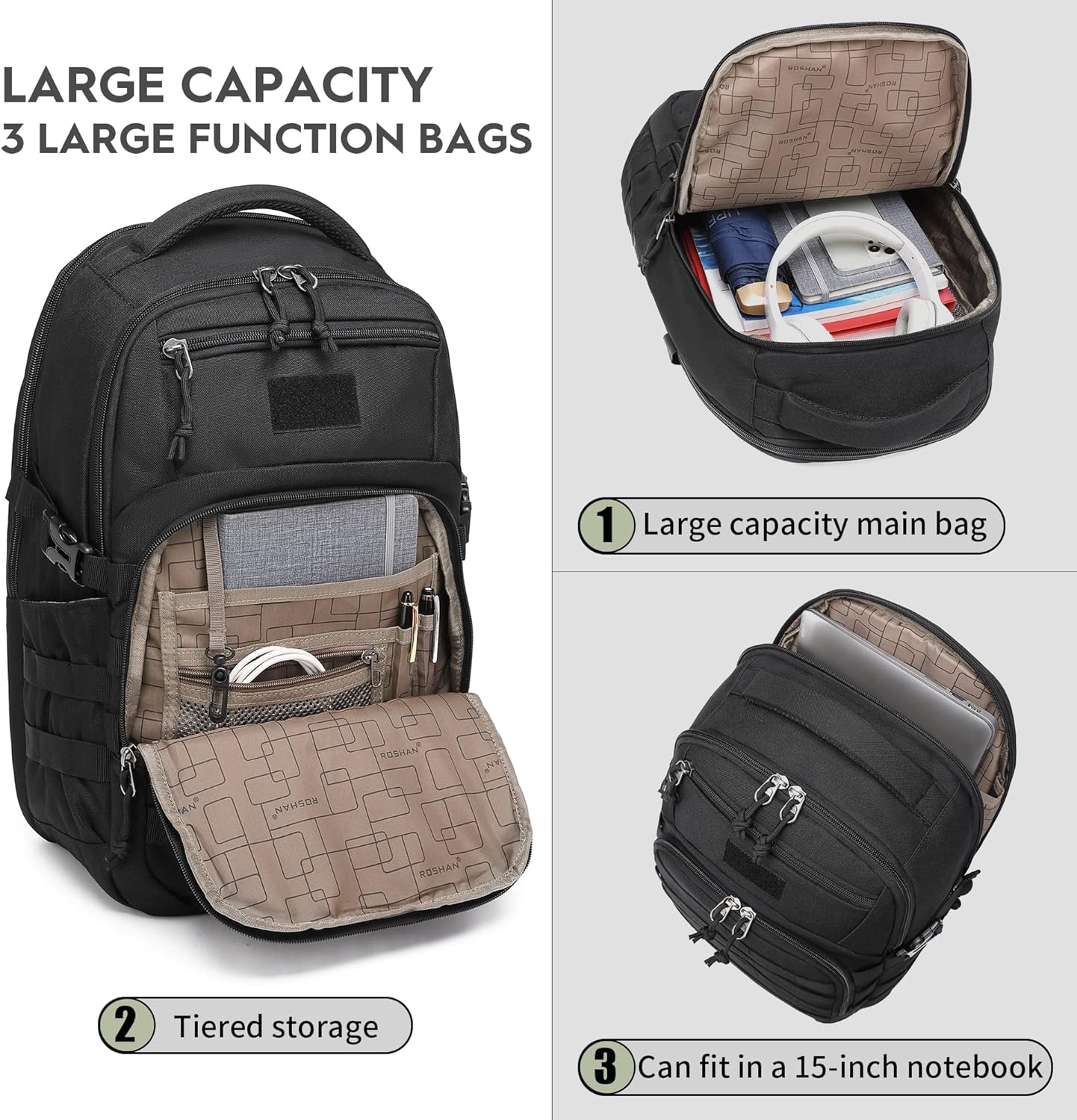 Military tactical backpack, backpack for men black small tactical assault bag