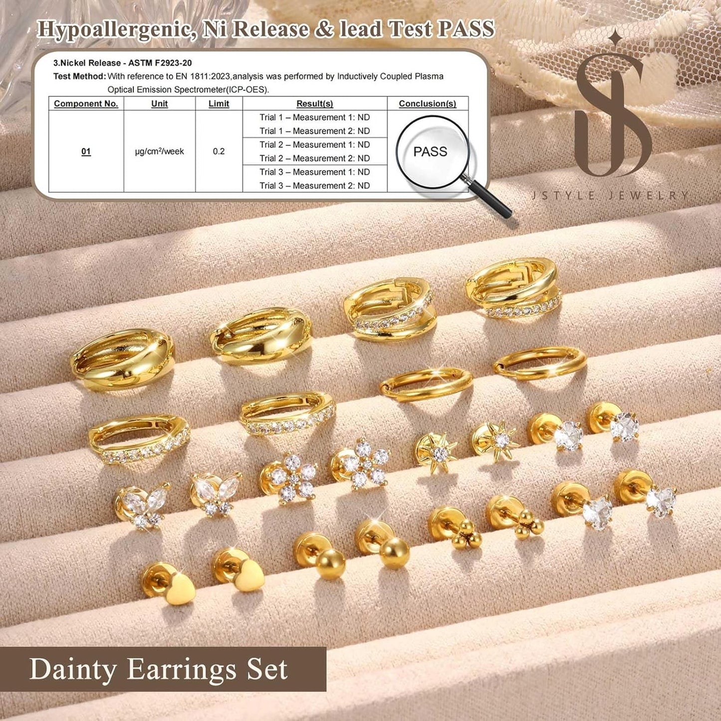 Jstyle Hypoallergenic Gold Stud Hoop Earrings for Women Men Surgical Stainless Steel Flat Back Earrings Small 14K Gold Huggie Hoops