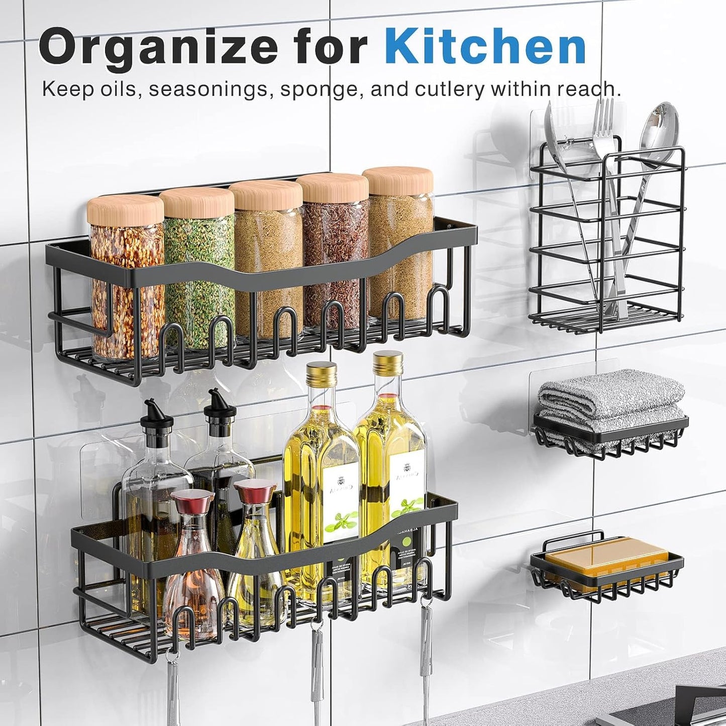 Adhesive Shower Caddy, 5 Pack Rustproof Stainless Steel Bath Organizers , No Drilling Shelves