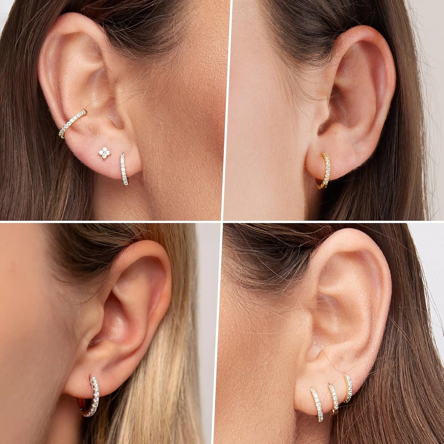 Small Gold Huggie Hoop Earrings Set for Women Men Hypoallergenic 14K Plated Stack Cartilage Earrings, Multiple Piercing
