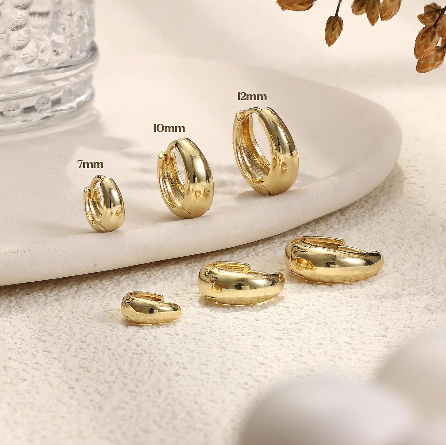 3Pairs Gold Hoop Earrings Set for Women Chunky Gold Silver Earring 14K Gold Filled Small Huggie Hoops Lightweight Tiny