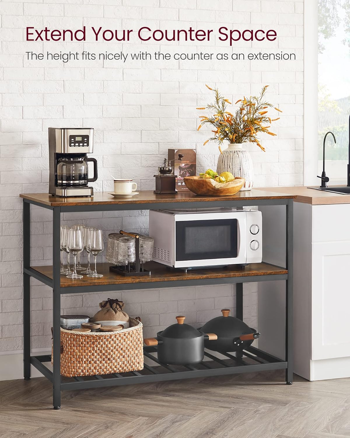 47.2 Inches Width Kitchen Shelf with Large Worktop, coffee table, Stable Steel Structure,Easy to Assemble