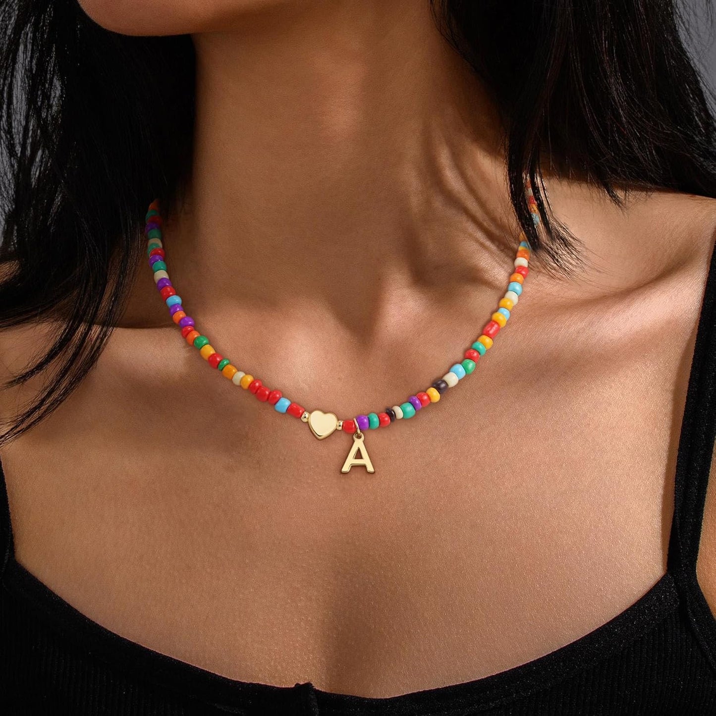 Colorful Beaded Initial Necklace for Girls & Women - Dainty Choker, Perfect Gift for Teens
