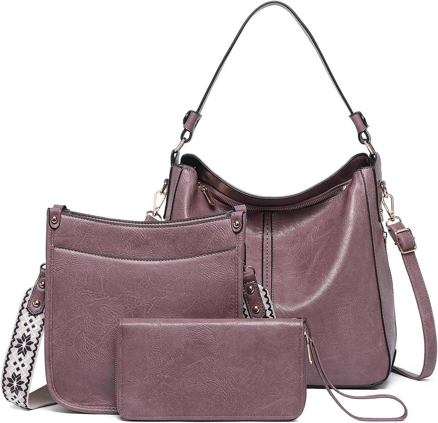 3PCS Crossbody Bags Set Large Leather Purse Shoulder Handbags with Wallet Adjustable Straps