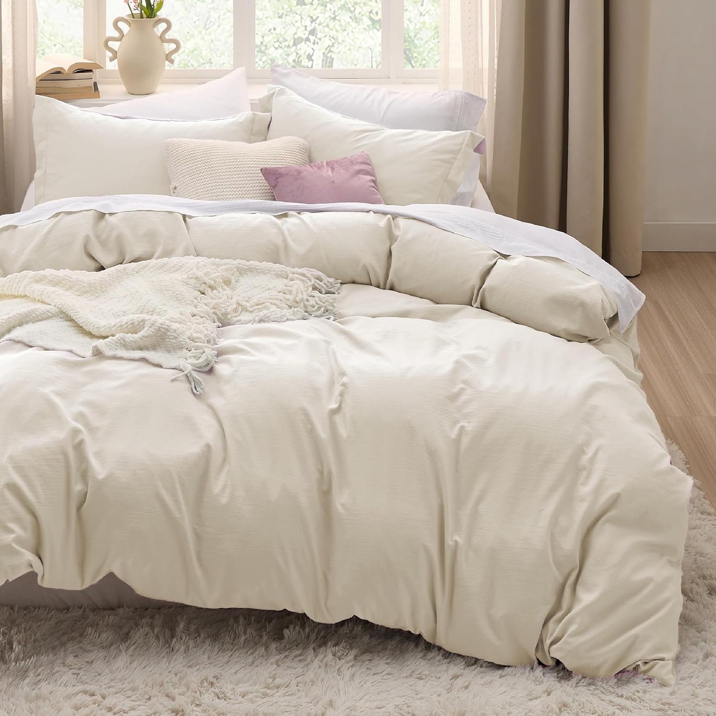 White Duvet Cover Queen Size - 3 count Prewashed Extra Soft Bedding Set