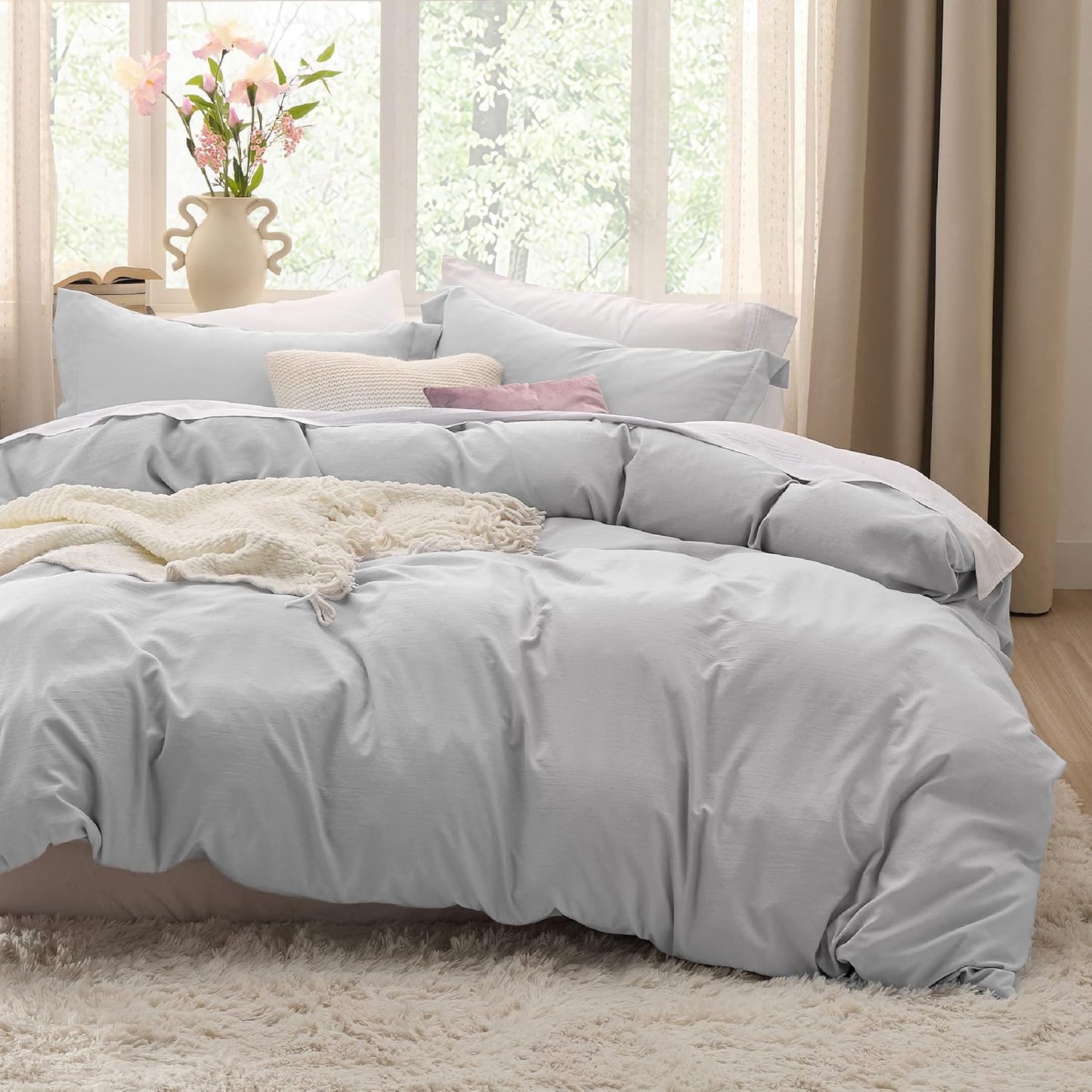 White Duvet Cover Queen Size - 3 count Prewashed Extra Soft Bedding Set