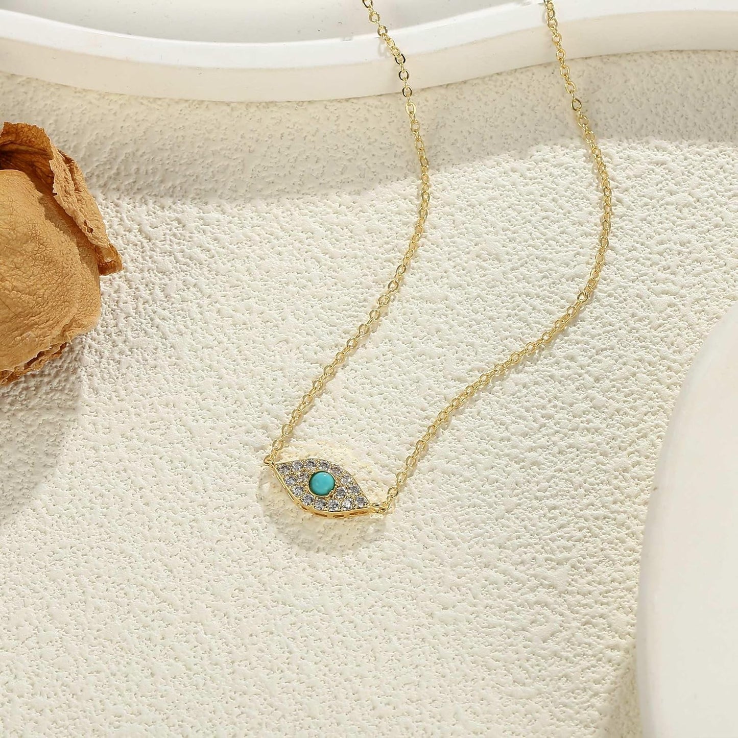 Evil Eye Necklace: 14K Gold Plated Blue CZ Diamond Boho Pendant for Women, Protection Gift