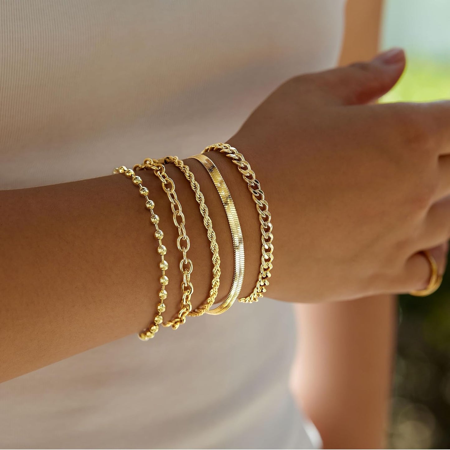 Gold Bracelets for Women,Dainty Bracelets Set for Women Trendy, Gold Bracelets Stack With Beaded, Cuban