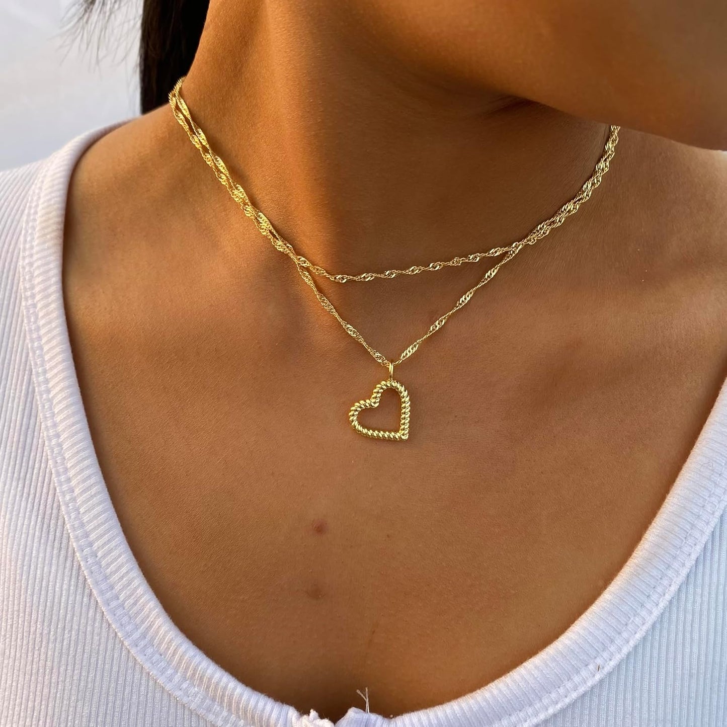 Delicate Heart Pendant Necklace, 14K Gold Plated Dainty Chain, Gift for Women