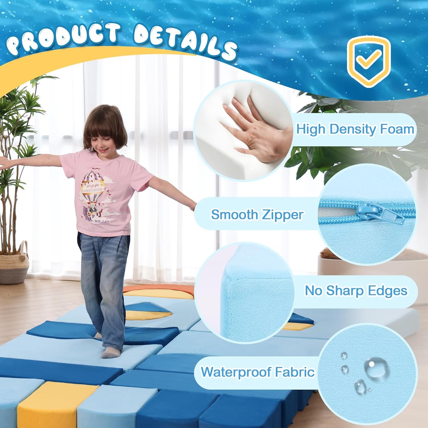 22Pcs Modular Kids Sectional Sofas for Toddler - Kids Sofa Bed for Playroom, Convertible Furniture Ocean Theme