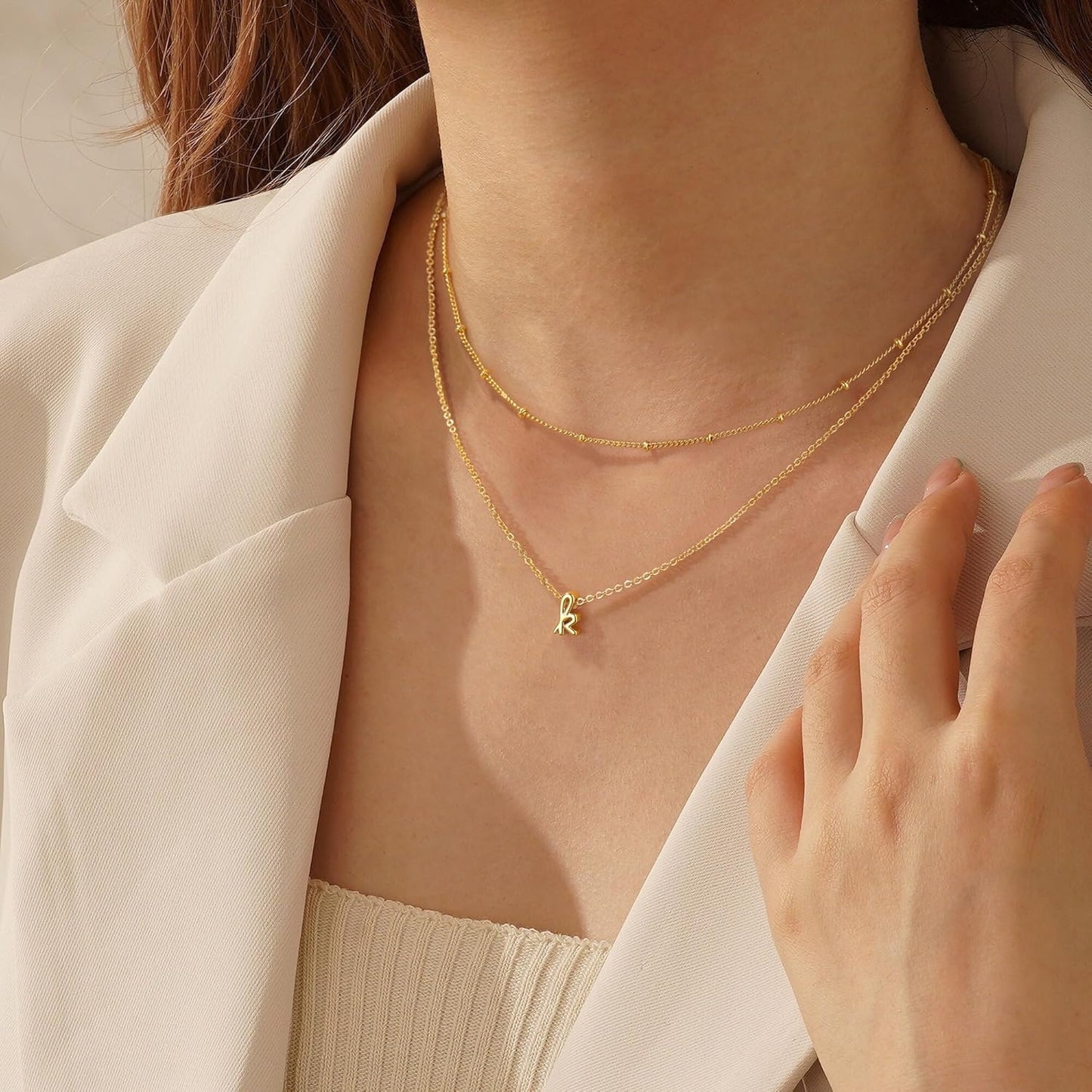 Laytered Initial Necklace for Women & Teens, Dainty Gold/Silver A-Z Letter Personalized Jewelry Gift