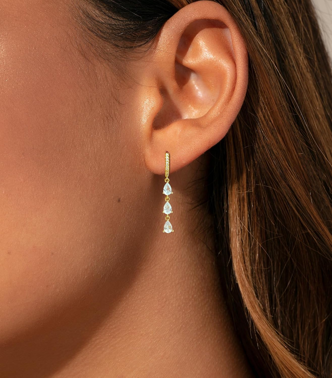 Gold Earrings for Women Trendy, Simple Dainty 14K Gold Plated Paperclip Square Chain Link Dangle Pin Stud Huggie Earrings Lightweight