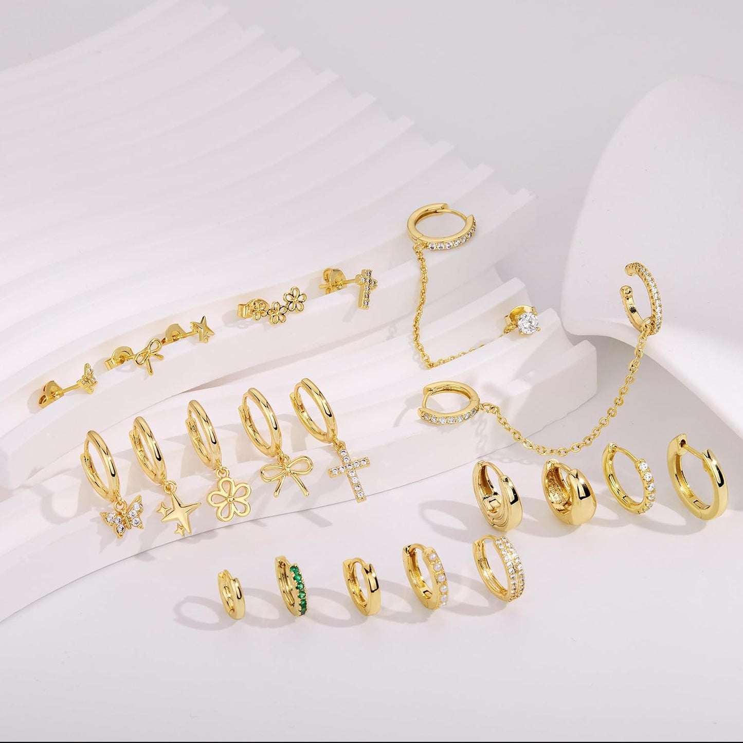 Small Gold Huggie Hoop Earrings Set for Women Men Hypoallergenic 14K Plated Stack Cartilage Earrings, Multiple Piercing
