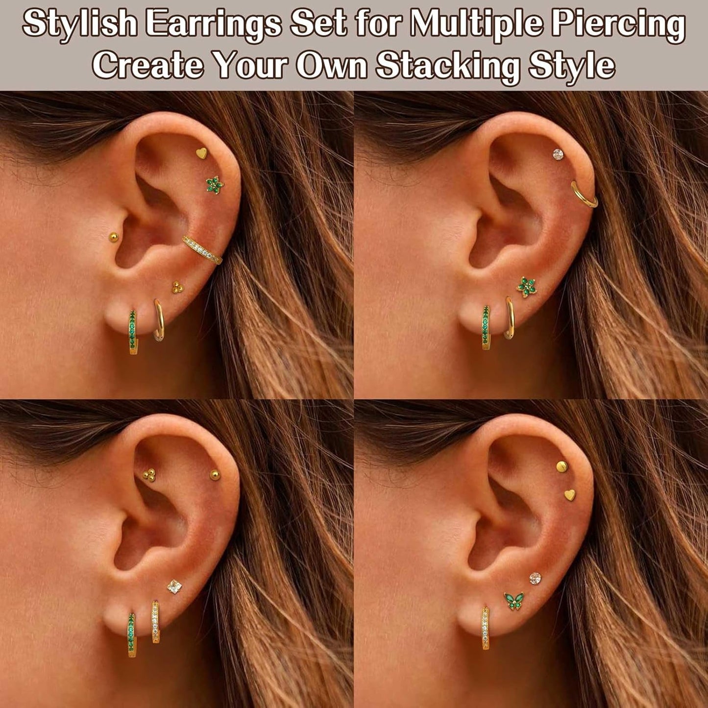 Jstyle Surgical Steel Earrings for Sensitive Ears 14K Gold Flat Back Earrings for Women Men Small Stainless Steel Earrings