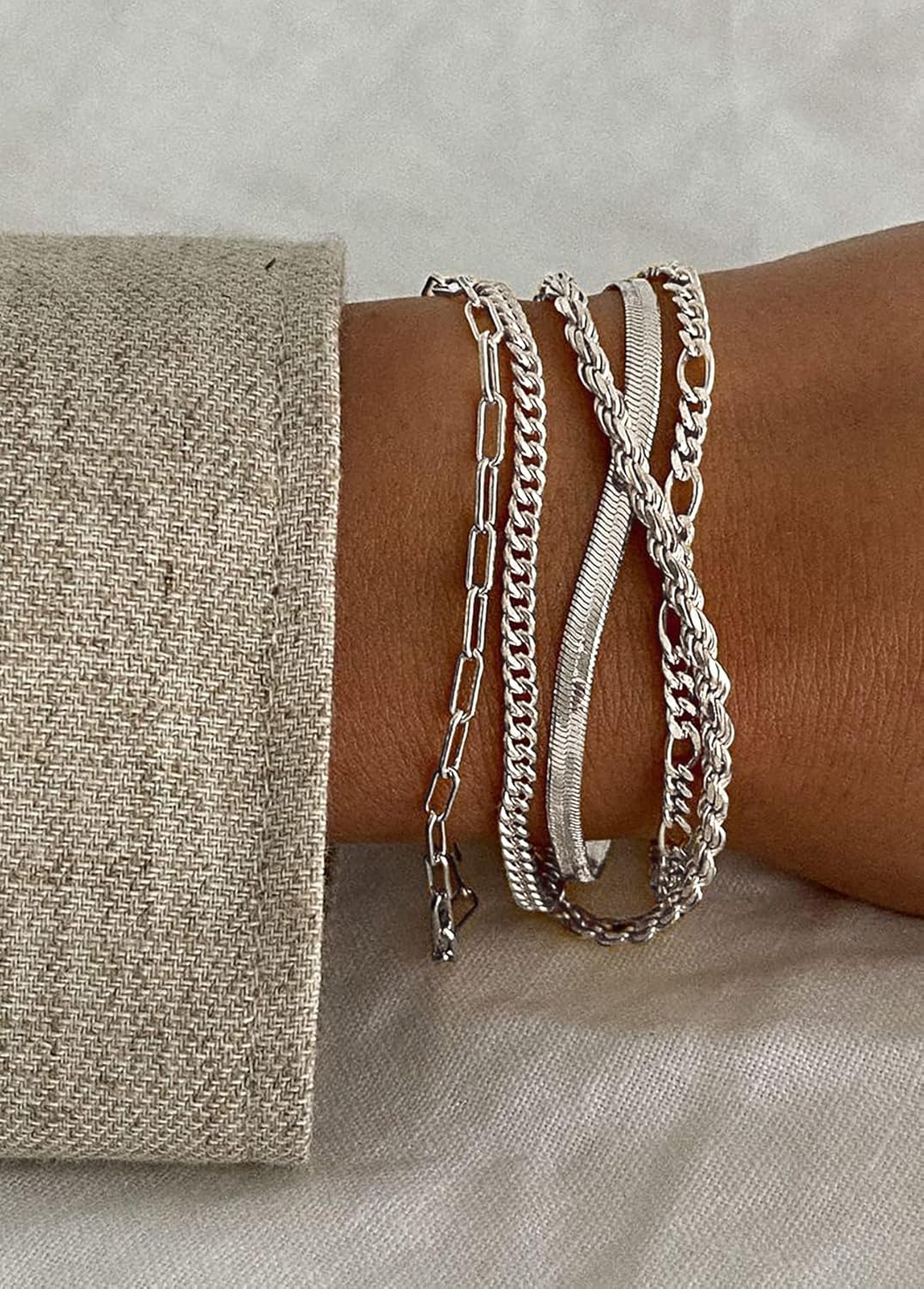 Gold Bracelets for Women Waterproof, 14K Real Gold Jewelry Sets Trendy Thin Dainty Stackable Cuban Link Paperclip