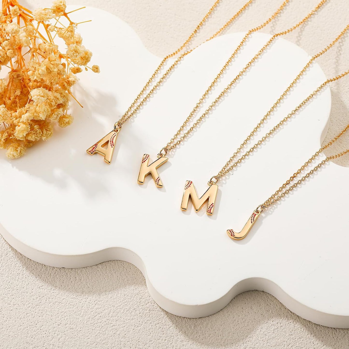 Softball Initial Necklace for Women Girls, Gold A-Z Letter Pendant Necklace Softball Baseball Mom Themed Jewelry Gifts