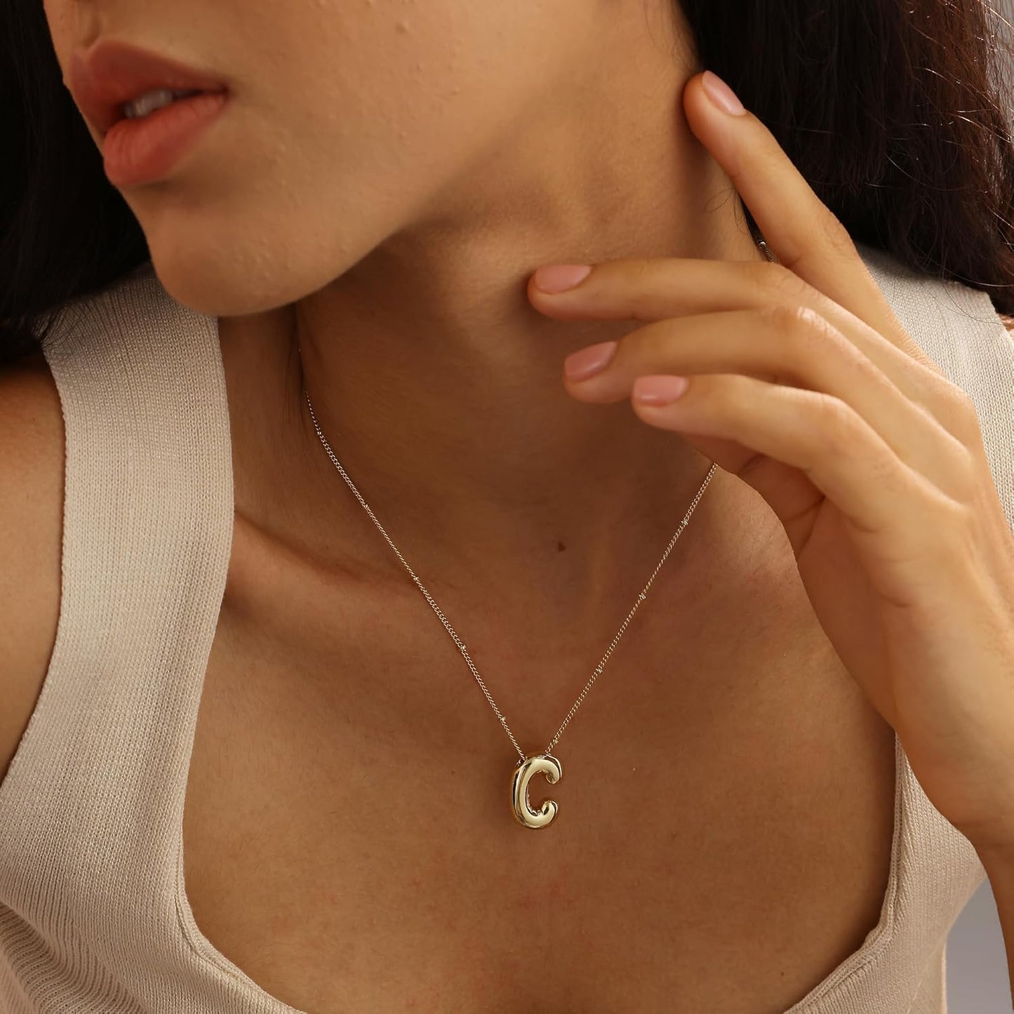 Bubble Gold Letter Necklace, 14k Gold Plated Balloon Initial Pendant, Dainty Chunky Custom Name Necklace for Women