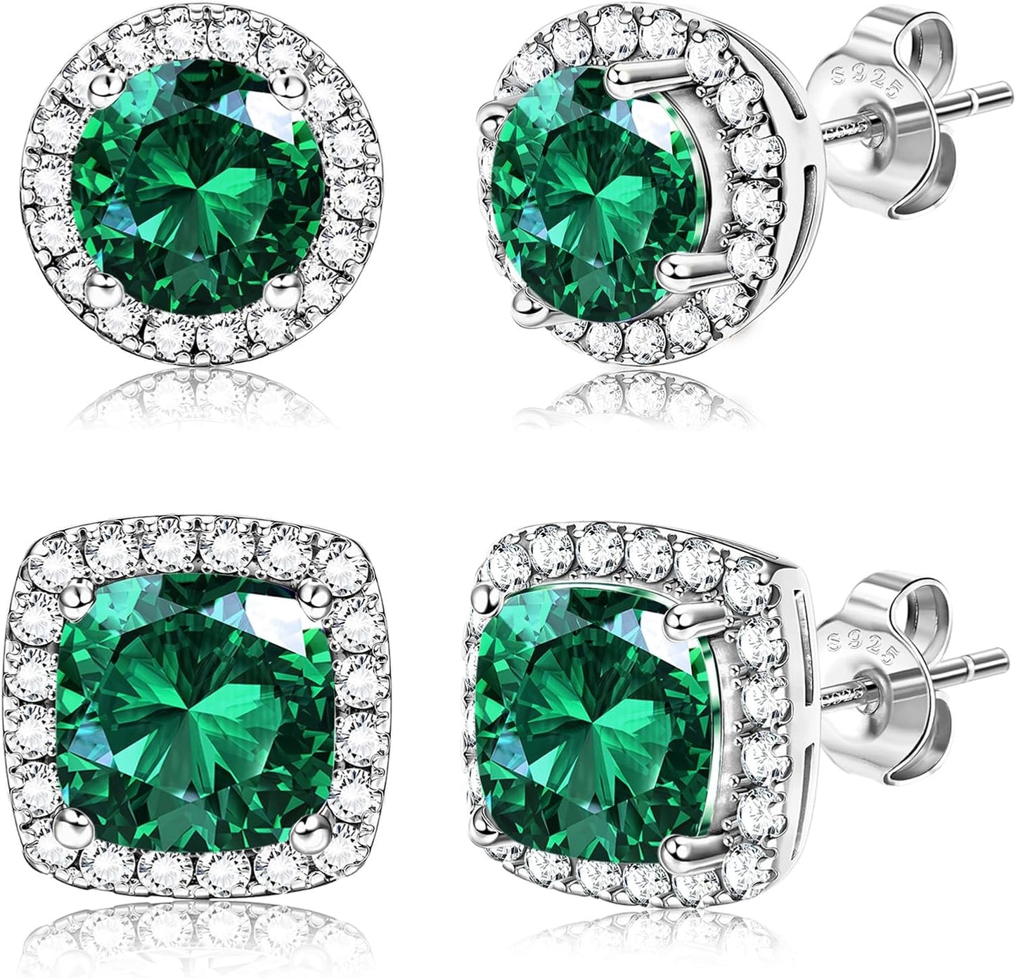 Hayoso 18K Gold Plated Halo Stud Earrings 925 Sterling Silver Cubic Zirconia Stud Earrings Round Square Diamonique Stud