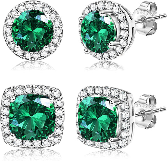 Hayoso 18K Gold Plated Halo Stud Earrings 925 Sterling Silver Cubic Zirconia Stud Earrings Round Square Diamonique Stud