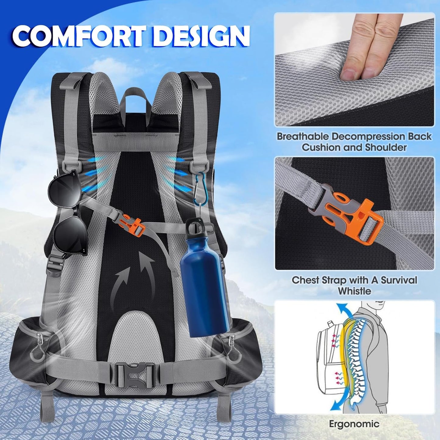 50L Hiking Backpack Waterproof Camping Backpack for Men Women Lightweight HIking Daypack