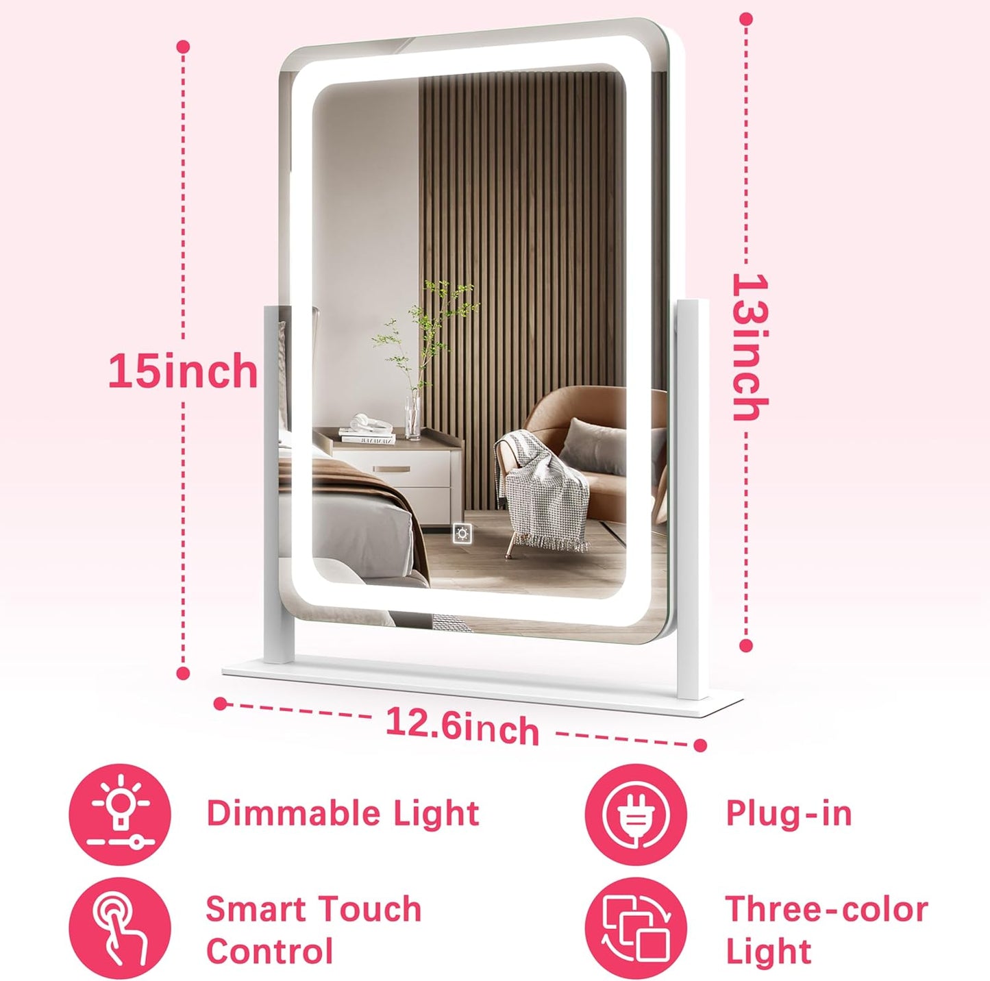 Vanity Mirror with Lights, Lighted Makeup Mirror with Lights, Smart Touch Control Dimmable