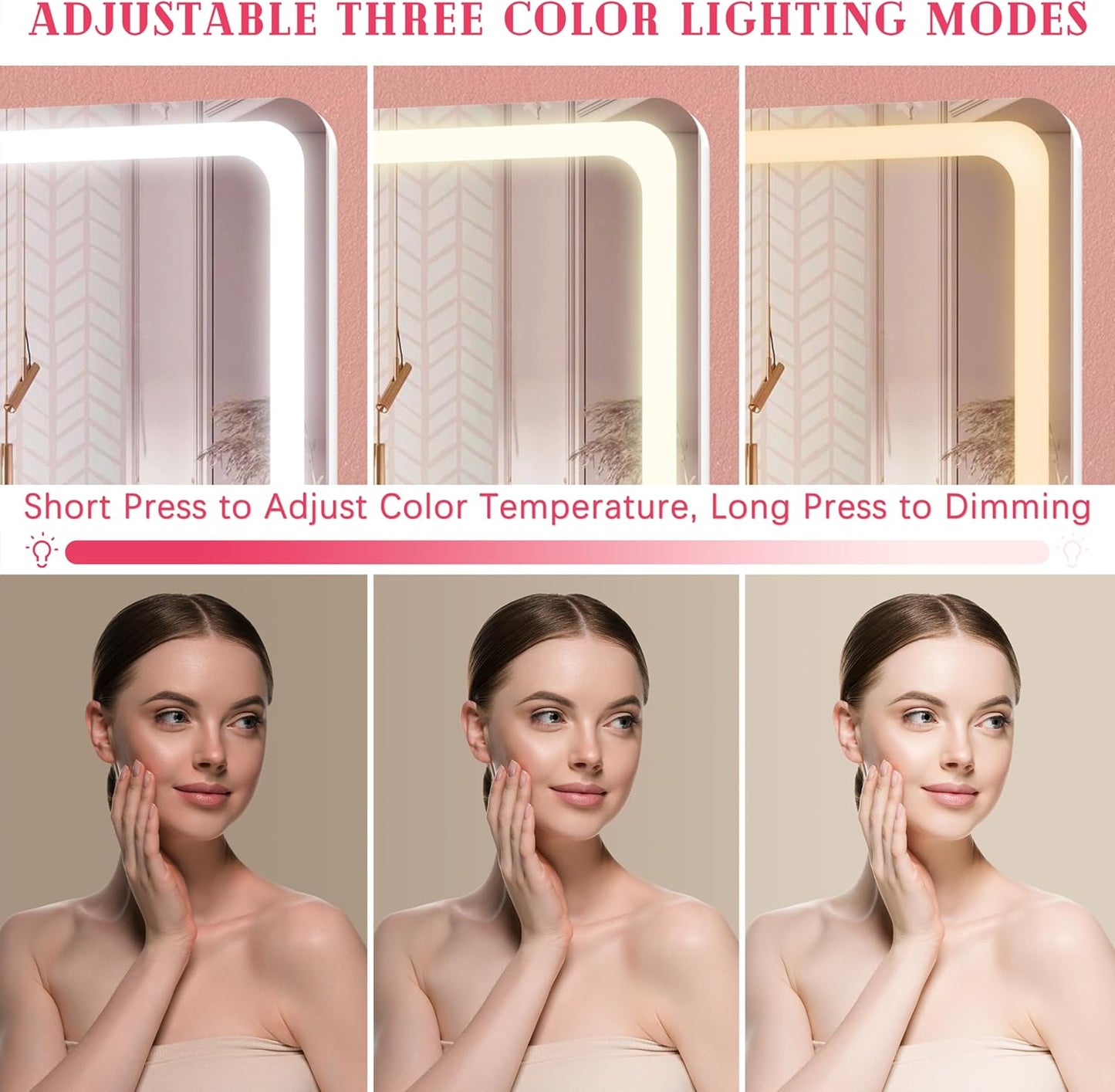 LED Makeup Mirror, Lighted Makeup Mirror with Lights, Smart Touch Control Dimmable 3 Modes Light