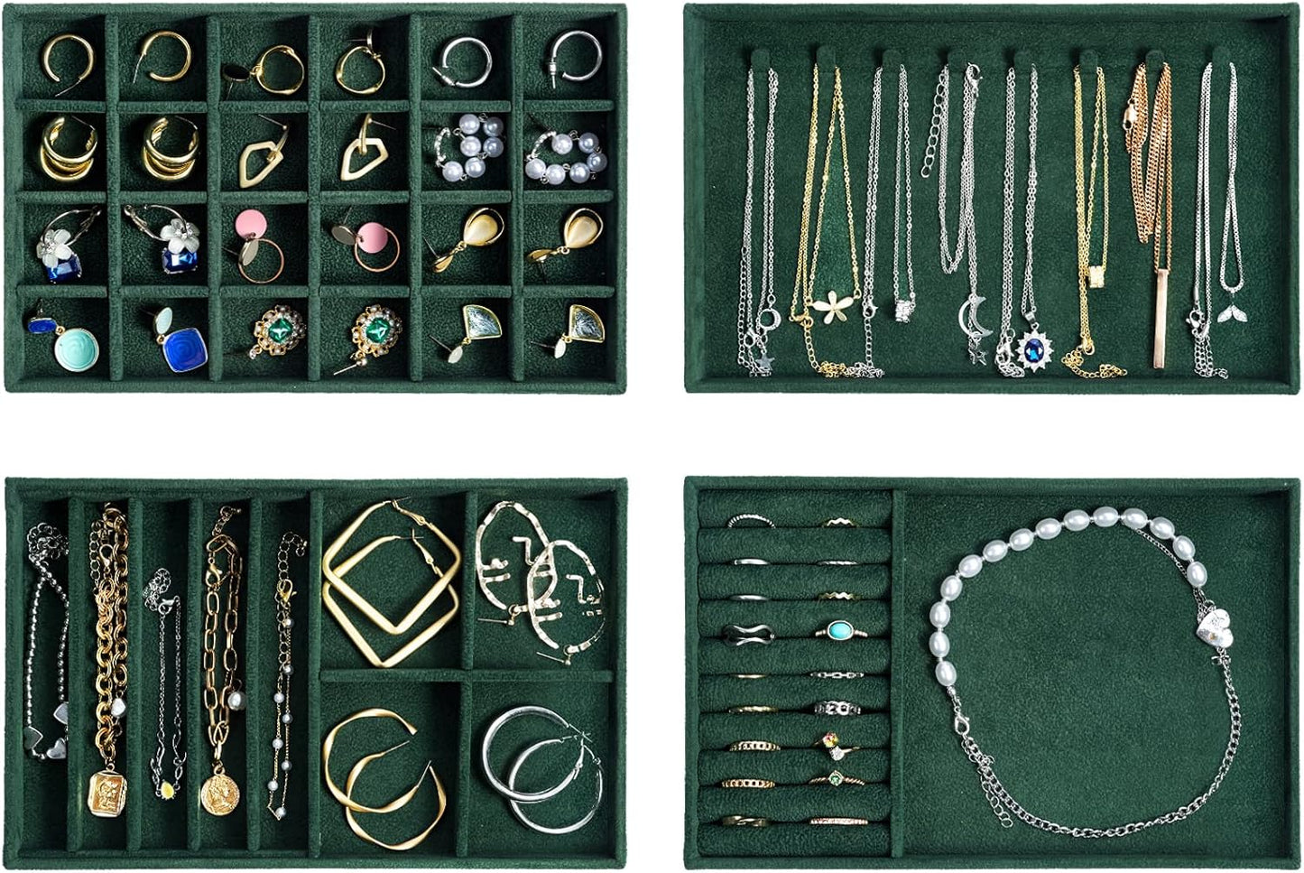 Stackable Jewelry Organizer Trays for Drawers, Storage for Earring Necklace Rings Bracelet with