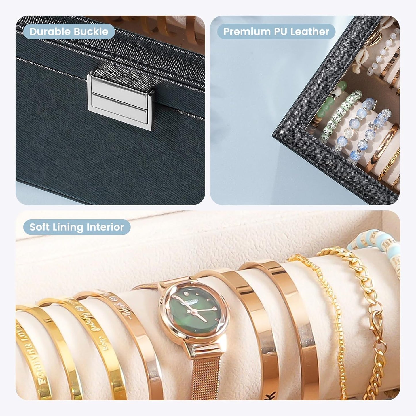 Bracelet Display Holder with Rods for Bangles Watches, Clear Lid Jewelry Organizer Box