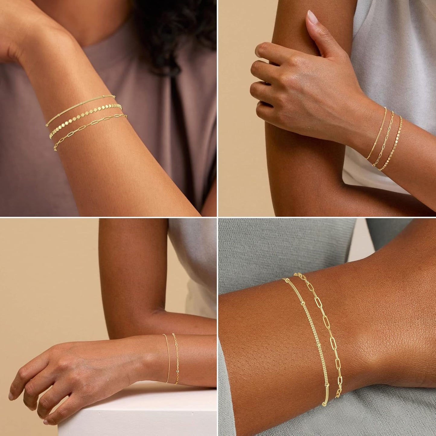 Gold Bracelets for Women, 14K Dainty Gold Plated Stackable Bracelets for Women Trendy Waterproof CZ Tennis Bracelet Set