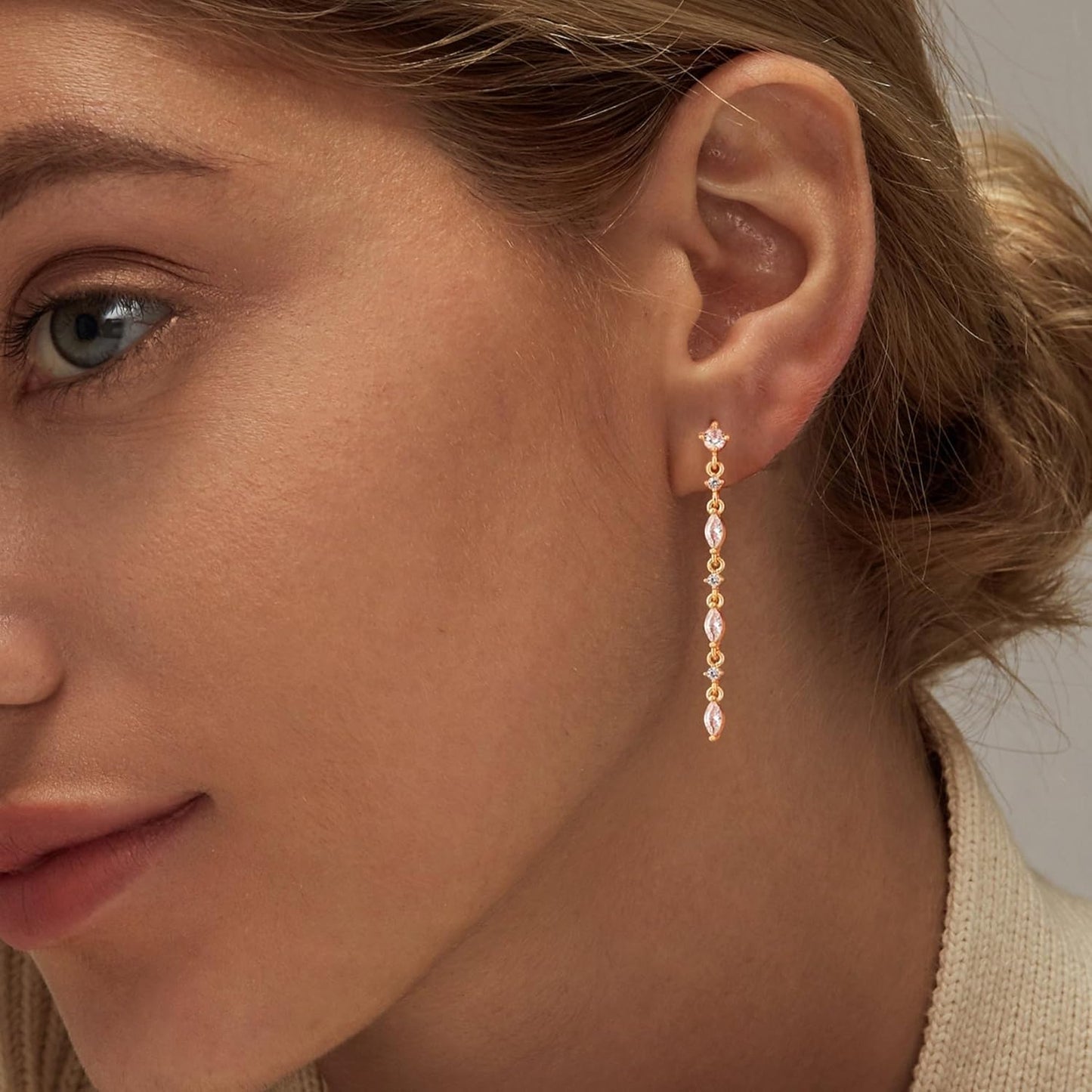 14K Gold Plated Butterfly Dangle Earrings for Women - Dainty, Trendy, CZ Drop Earrings - Simple Long Dangling Jewelry