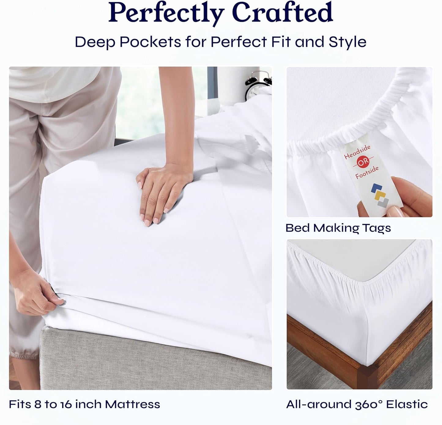 Cotton Sheets Queen Size Bed Set Deep Pockets with All Around Elastic for a Snug Fit