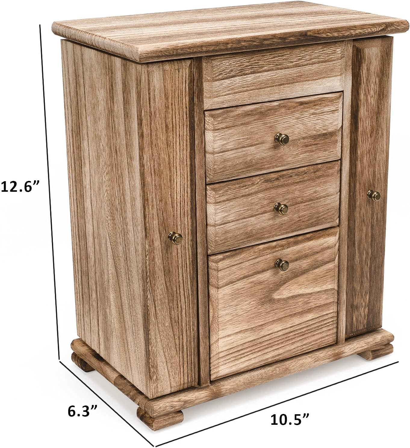 Rustic Wooden Jewelry Boxes & Organizers with Mirror, 4 Layer Jewelry Organizer Box (Rustic Brown)
