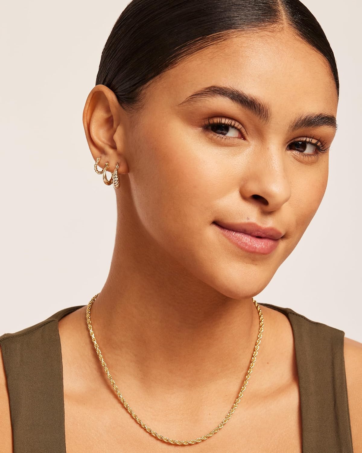 14K-18K Yellow Gold Plated Sterling Silver Posts Three Pairs Small Hoop Earrings for Women - Statement Gold Hoop Earrings Set