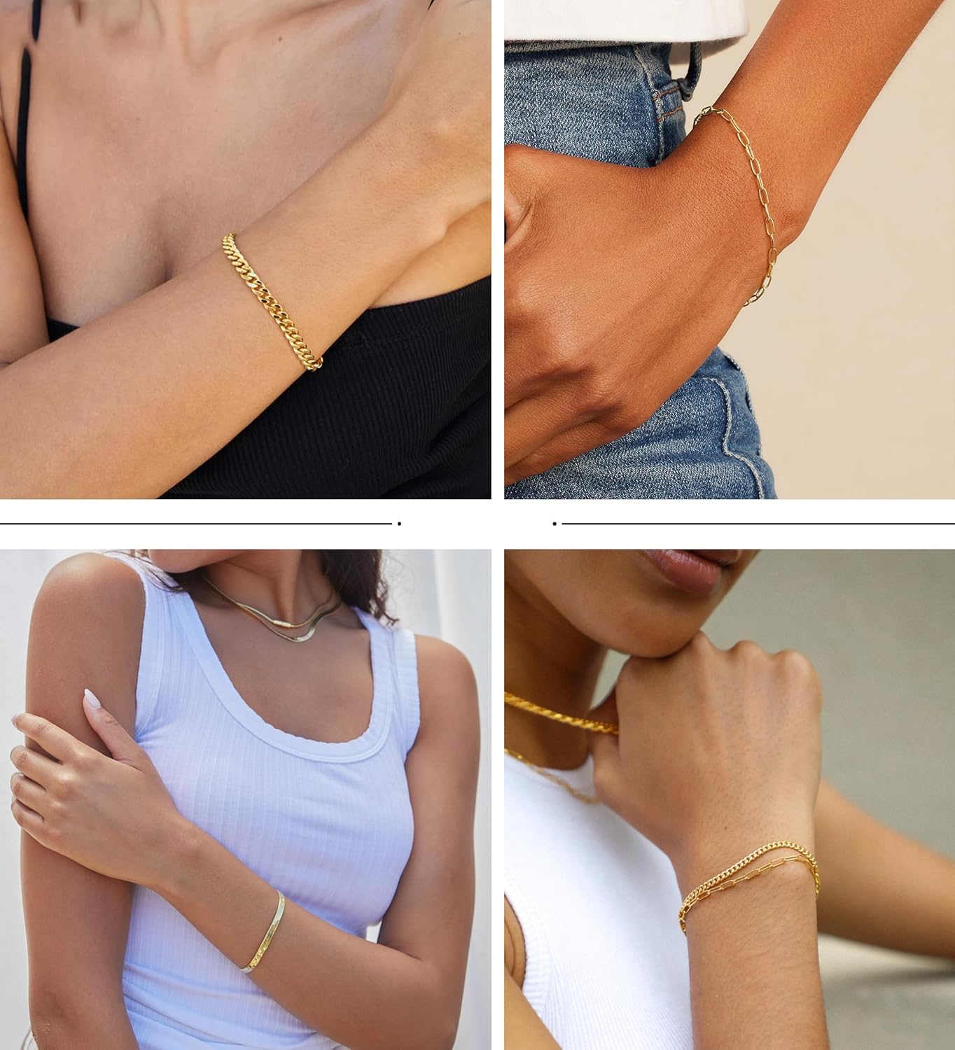 Gold Bracelets for Women Waterproof, 14K Real Gold Jewelry Sets Trendy Thin Dainty Stackable Cuban Link