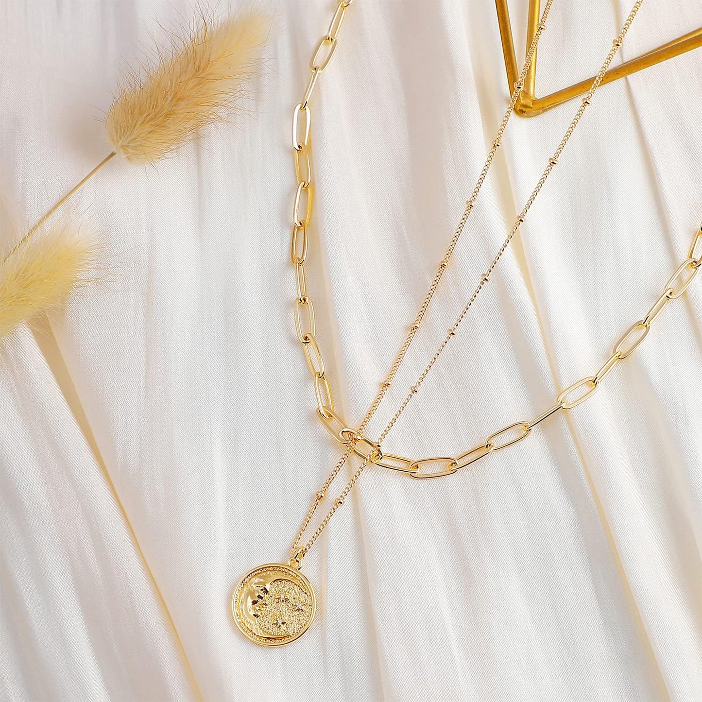 Layered Heart Necklace, Handmade 18K Gold Plated Dainty Choker With Arrow Bar Pendant for Women