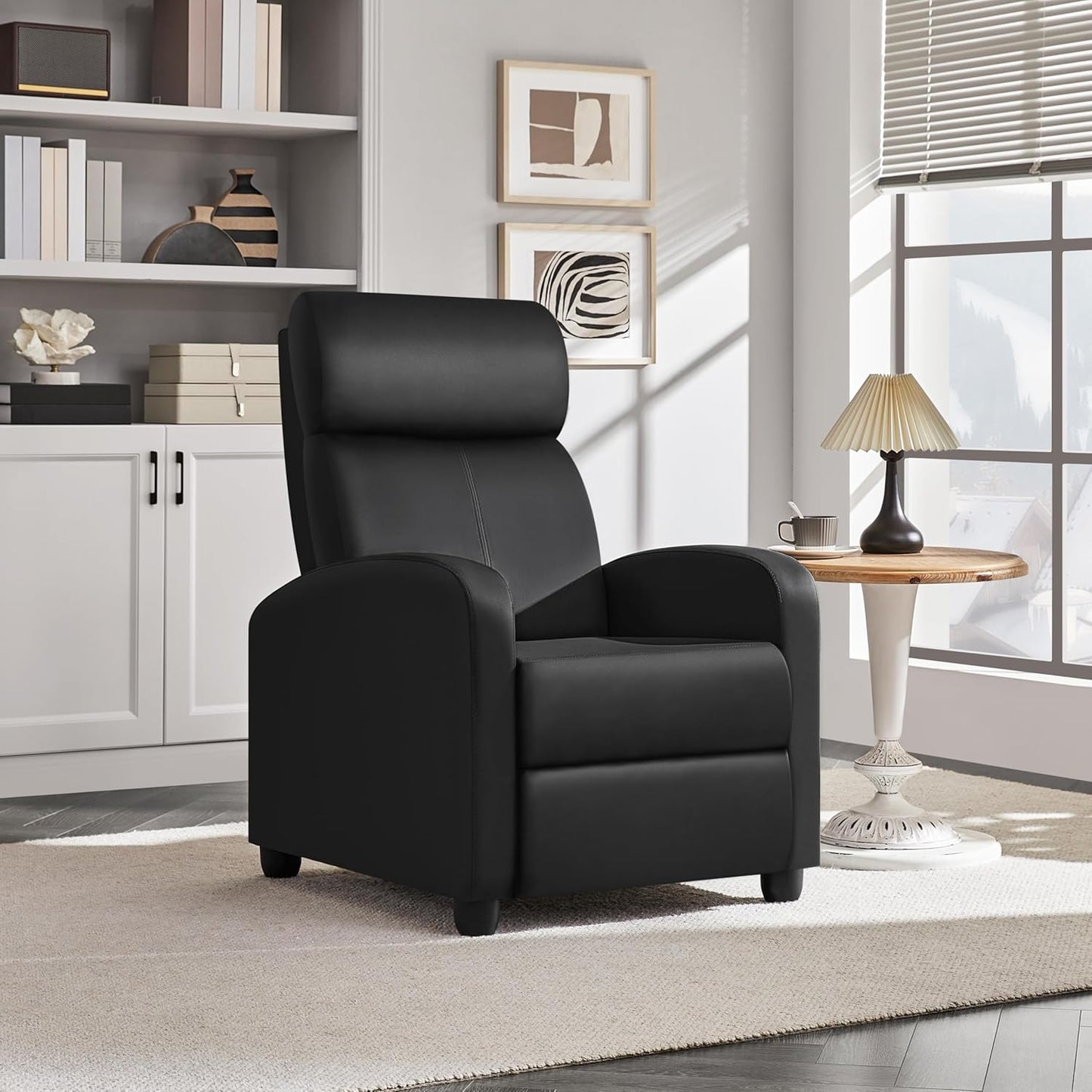 PU Leather Recliner Chair with Lumbar Support - Overstuffed High-Density Sponge Home Theater Seating Armchai