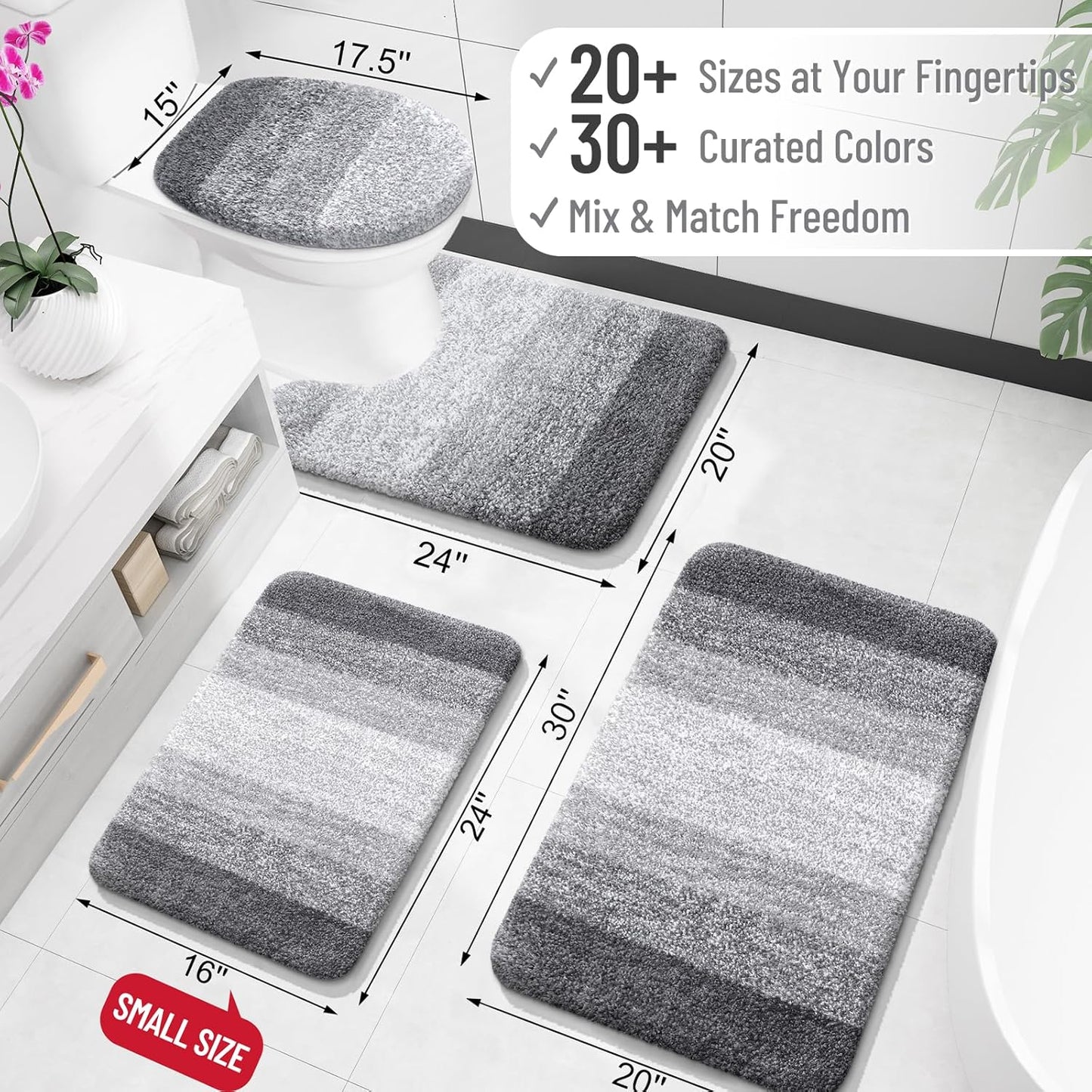 Bathroom Rugs Mat 30x20, Extra Soft Absorbent Microfiber Bath Rugs, Rubber Backing, Quick Dry, Machine Washable Bath Mats for Bathroom Floor, Tub and Shower, Home Decor Accessories, Grey