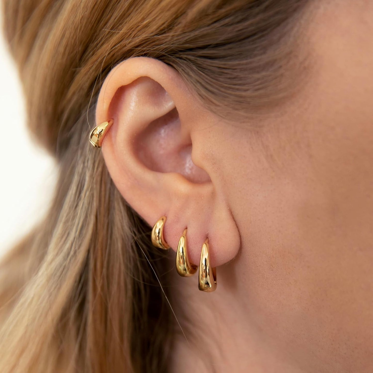 Small Gold Huggie Hoop Earrings Set for Women Men Hypoallergenic 14K Plated Stack Cartilage Earrings, Multiple Piercing