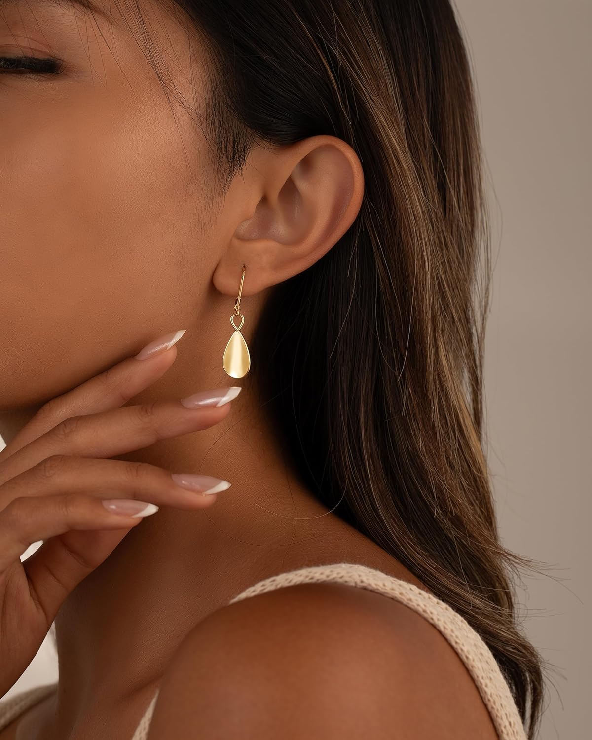Gold Dangle Earrings for Women, 14K Gold Plated LightweightTeardrop Drop Earrings, Trendy Leverback Minimalist Jewelry for