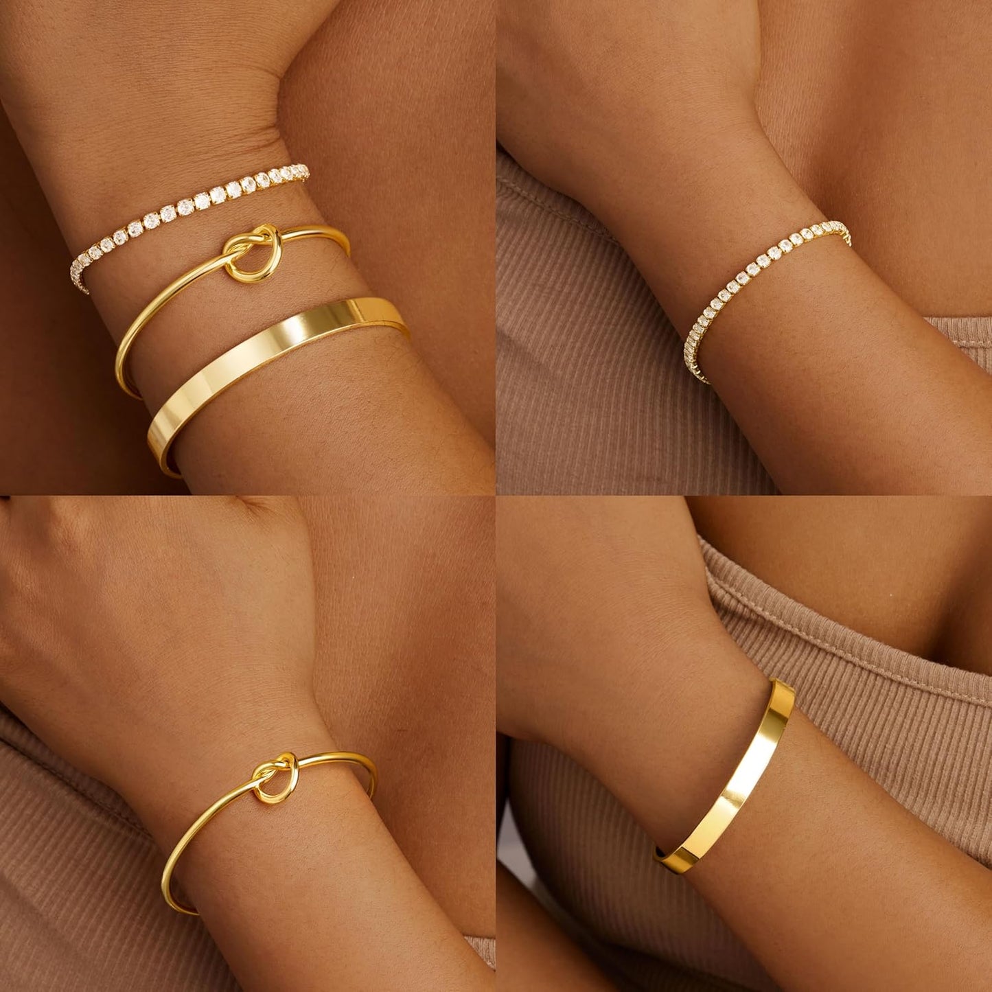 Gold Bracelets for Women Non Tarnish Dainty 14K Real Gold Plated Bangle Cuff Bracelets Stack for Women