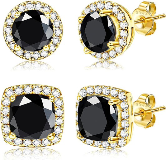 Hayoso 18K Gold Plated Halo Stud Earrings 925 Sterling Silver Cubic Zirconia Stud Earrings Round Square Diamonique Stud