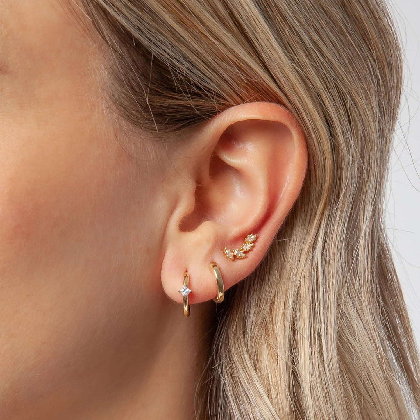 Freekiss 3 Pairs Gold Hoop Earrings Set: Dainty Stud Earrings Trendy Small 14K Gold Plated Hypoallergenic Dangle Cartilage
