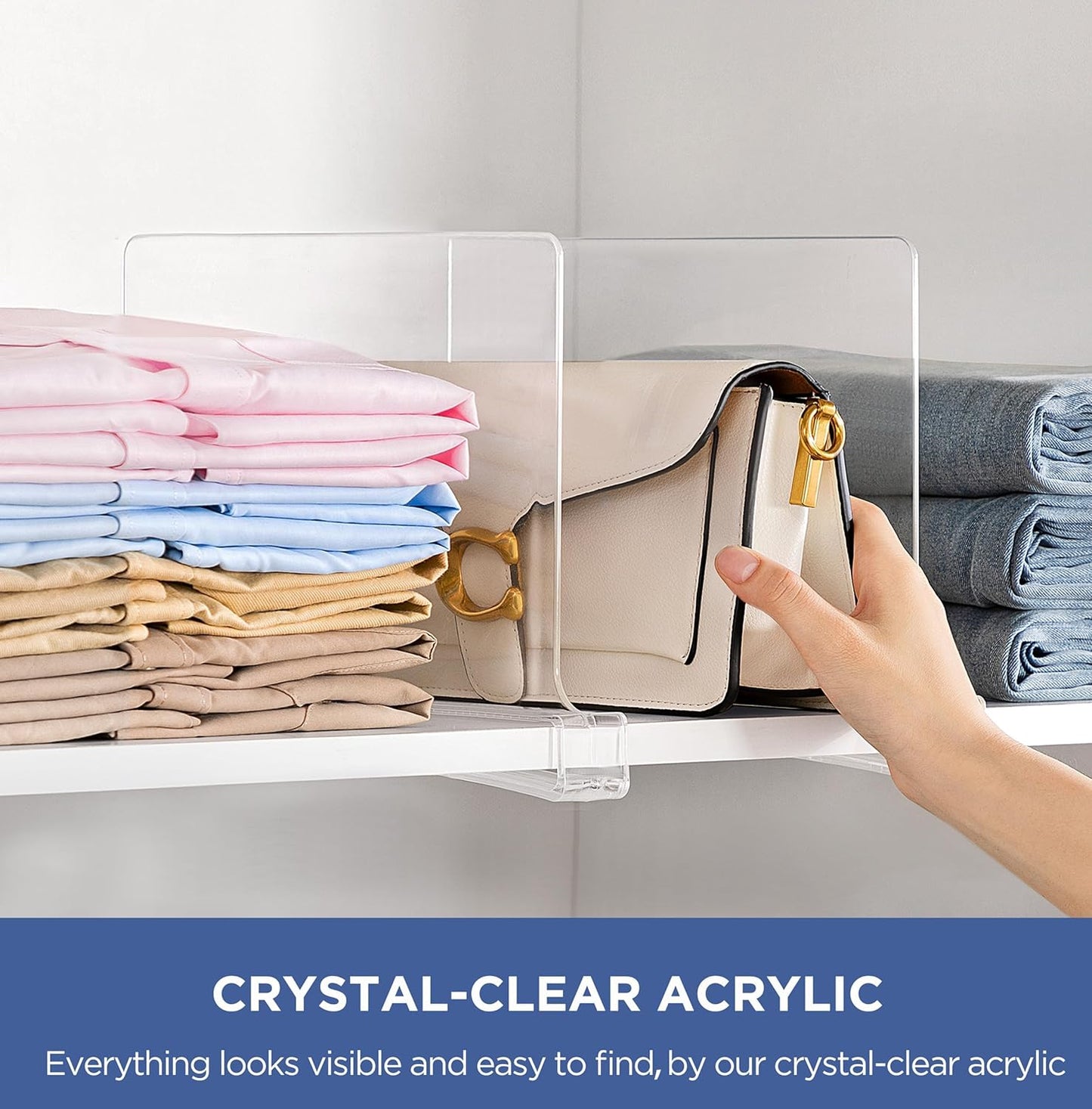 6 Pack Closet Organizers and Storage, Clear Shelf Dividers, Vertical Purse Organizer for Closet
