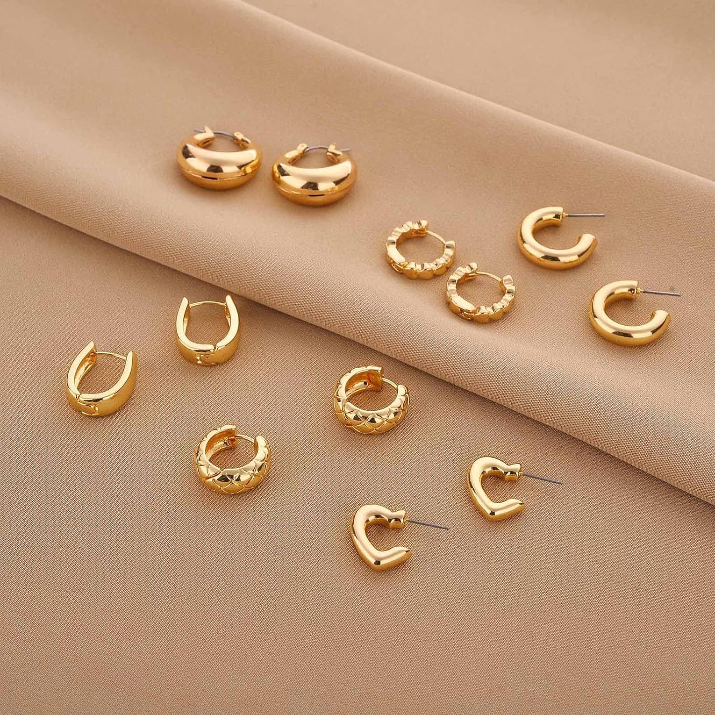 Chunky Hoop Earrings Set 14K Gold Hoop Earrings for Women Hypoallergenic, Thick Hoops Earring set, Twist Huggie Hoop Earring