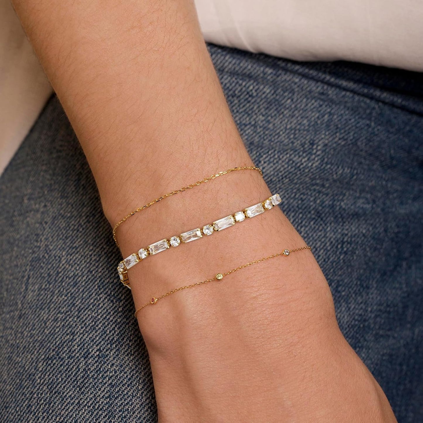 Tennis Bracelet for Women, 14K Gold Plated Cubic Zirconia Adjustable Slider Bracelets Trendy Jewelry Gift