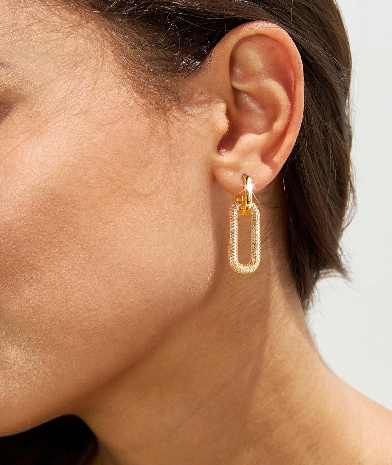 Gold Earrings for Women Trendy, Simple Dainty 14K Gold Plated Paperclip Square Chain Link Dangle Pin Stud Huggie Earrings Lightweight