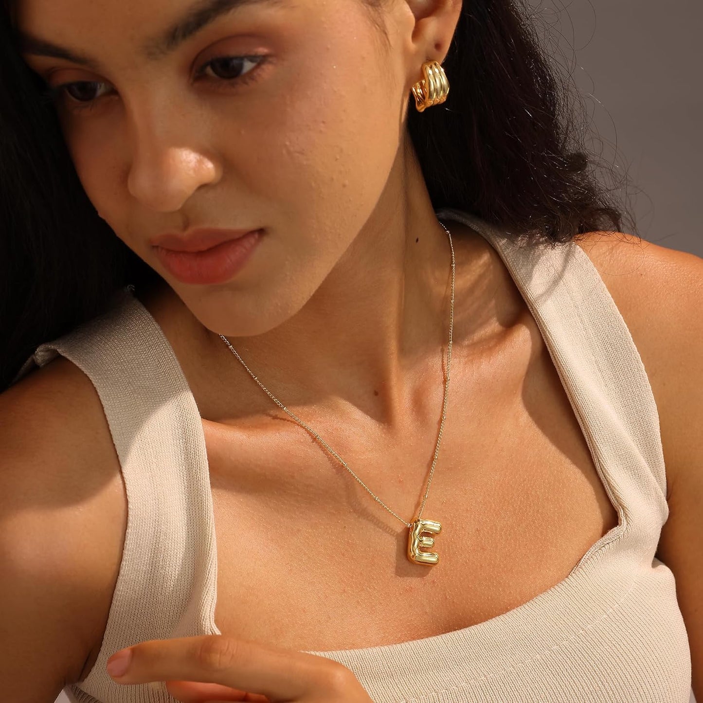 Bubble Gold Letter Necklace, 14k Gold Plated Balloon Initial Pendant, Dainty Chunky Custom Name Necklace for Women