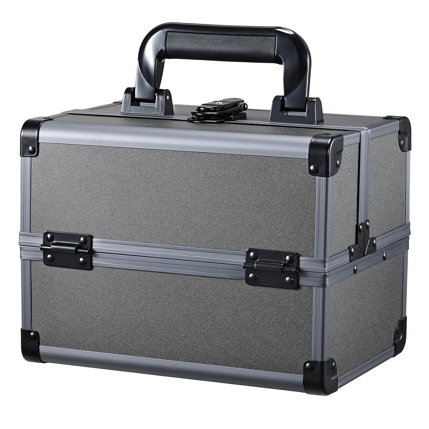 Makeup Organizer Portable Cosmetic Box Storage with 2 Trays Mirror Locking Make Up Travel Case