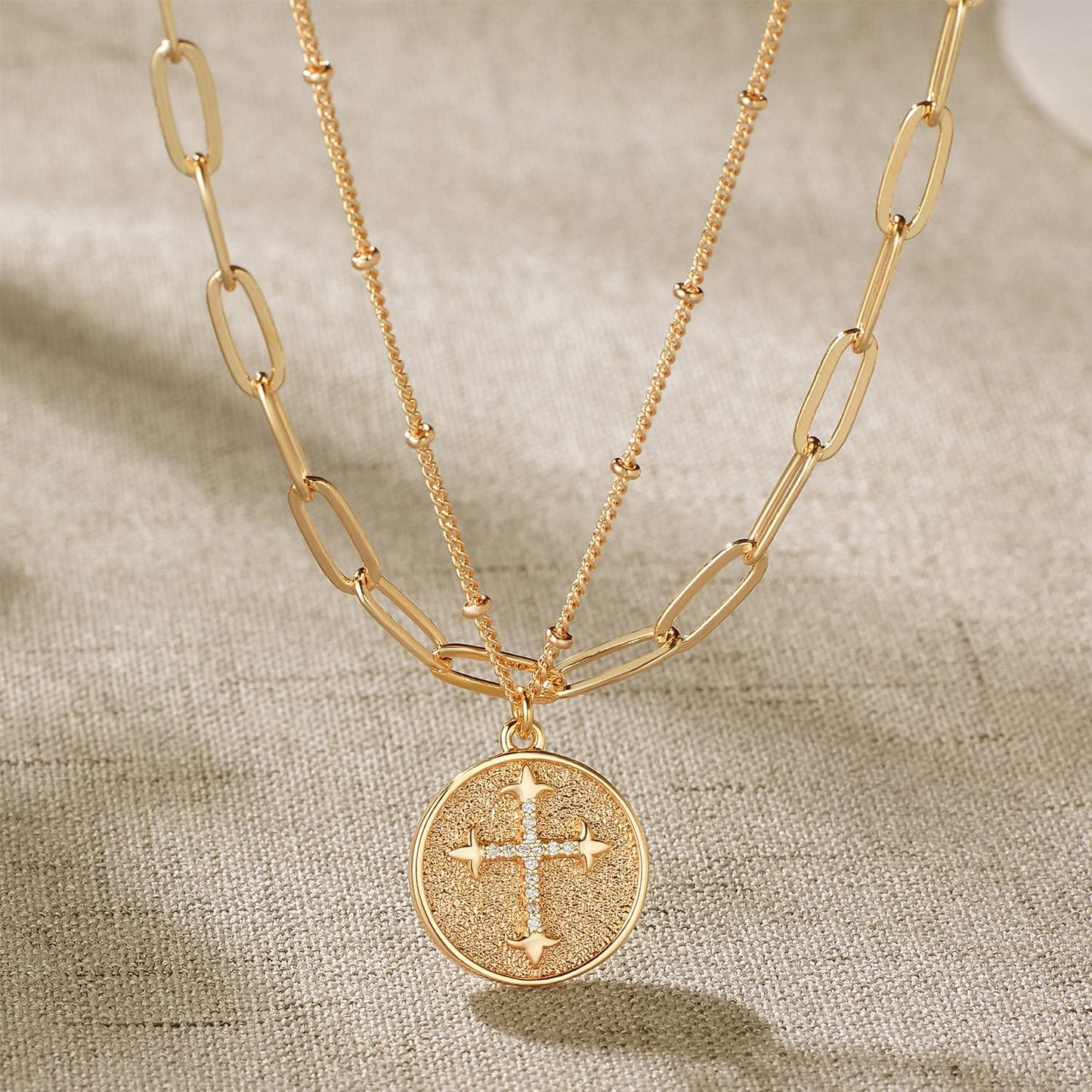 Layered Necklace with Heart & Arrow Pendant, 18k Gold Plated Dainty Choker for Women