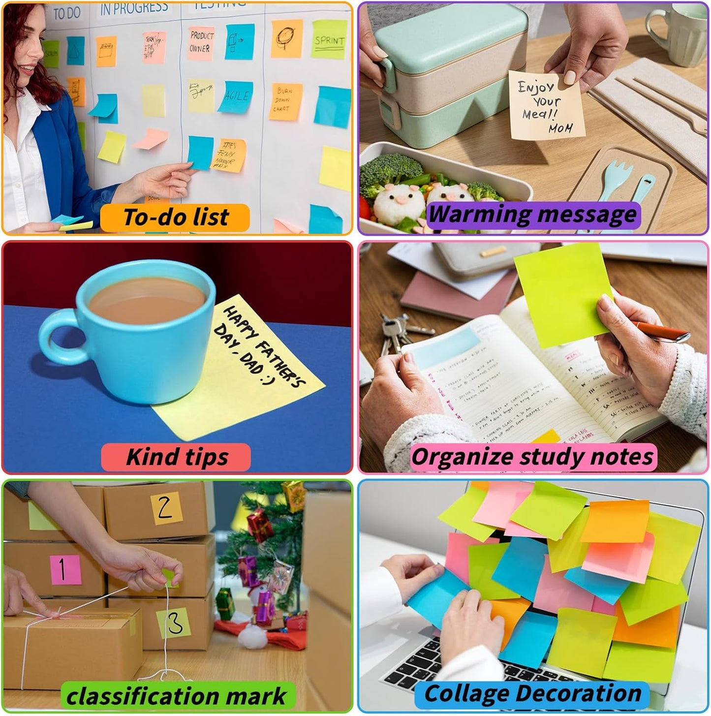OMOMMD 100 Pack Sticky Notes Bulk 3 x 3 in Self-Stick Note Pads Colorful Posted Note in 20 Colors Adhesive Paper Memo 50 Sheets/Pad Easy to Post for Office Home School Meetings Notebook Wall Door Window